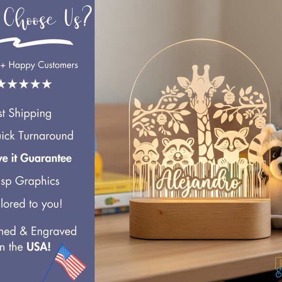 Personalized Raccoon Night Light – Custom LED Lamp Kids Room Decor - Picture 4 of 8